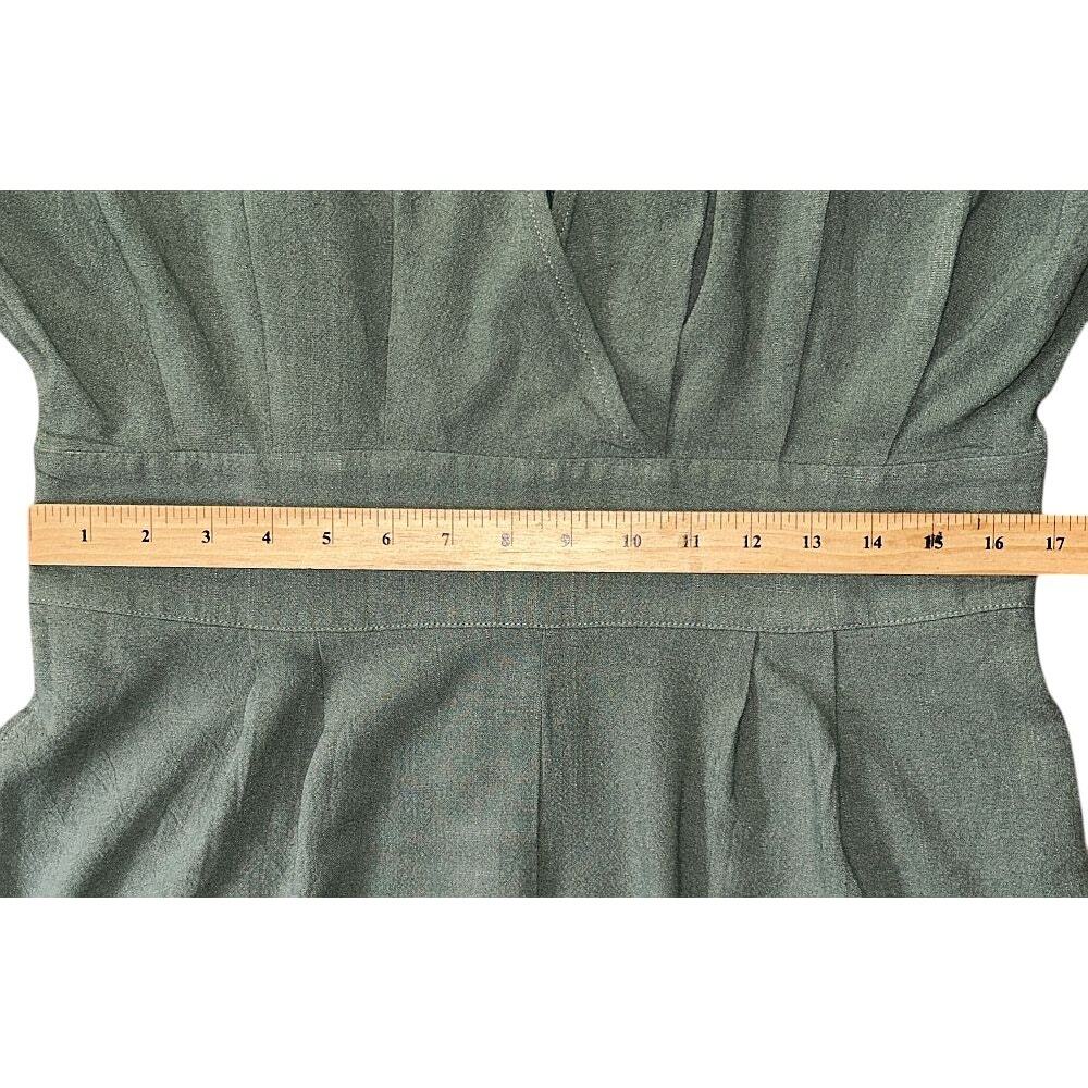 Cider Linen-Blend V-Neck Sage Green Pocket Romper Women's Size 10 - Picture 5 of 9
